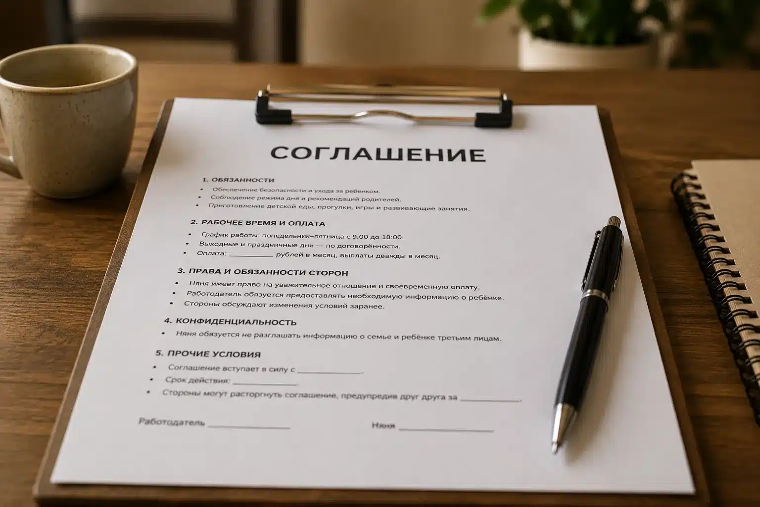 Письменные договорённости между семьёй и няней